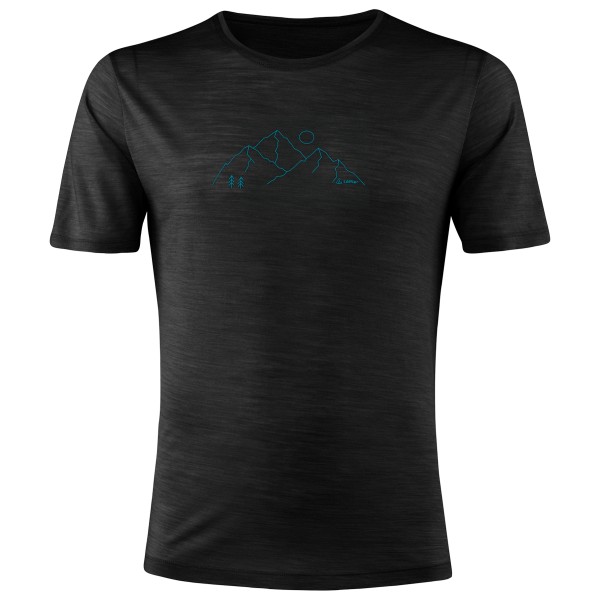 Löffler - Printshirt Mountains Merino-Tencel - Merinoshirt, zwart