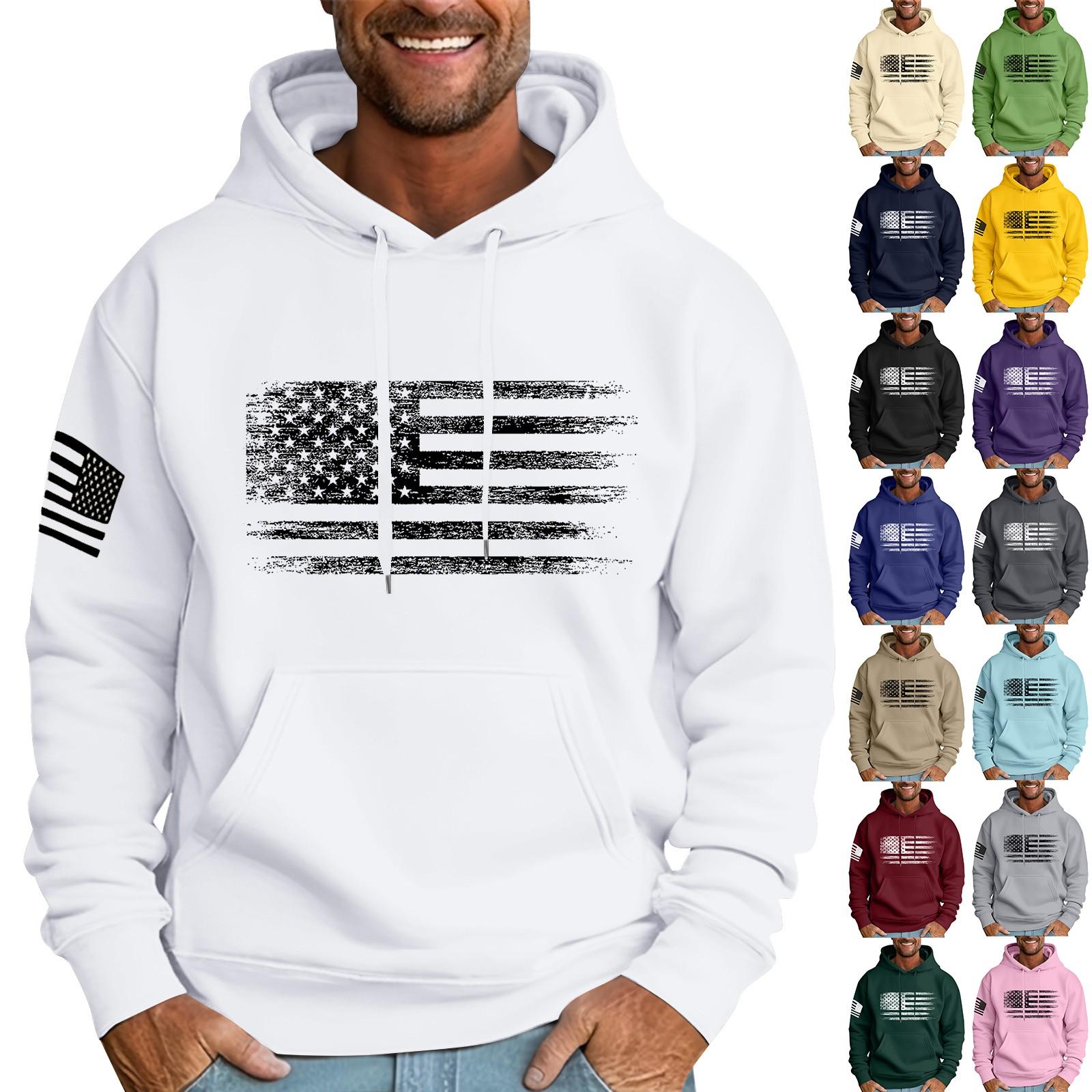 Niubiplus Heren Losse Vlag Bedrukte Capuchon Sweatshirt Heren Casual Mode Sport Sweatshirt L zwart