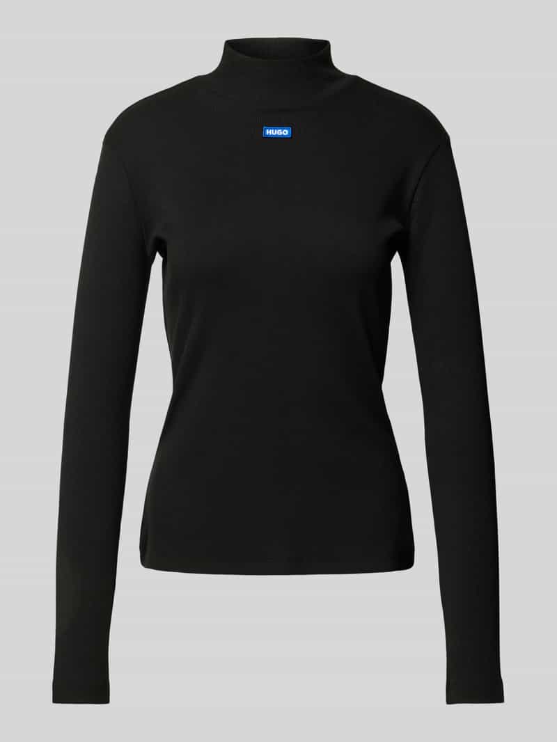 Hugo Blue Shirt met lange mouwen van viscose met geribde opstaande kraag