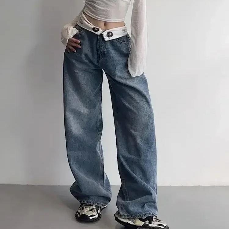 Transmission Gate Vintage Y2k Jeans Dames Baggy Kpop Gyaru Streetwear Wide Blue Denim Broek Harajuku Koreaanse Acubi Fashion Hoge Taille Jeans S blauw