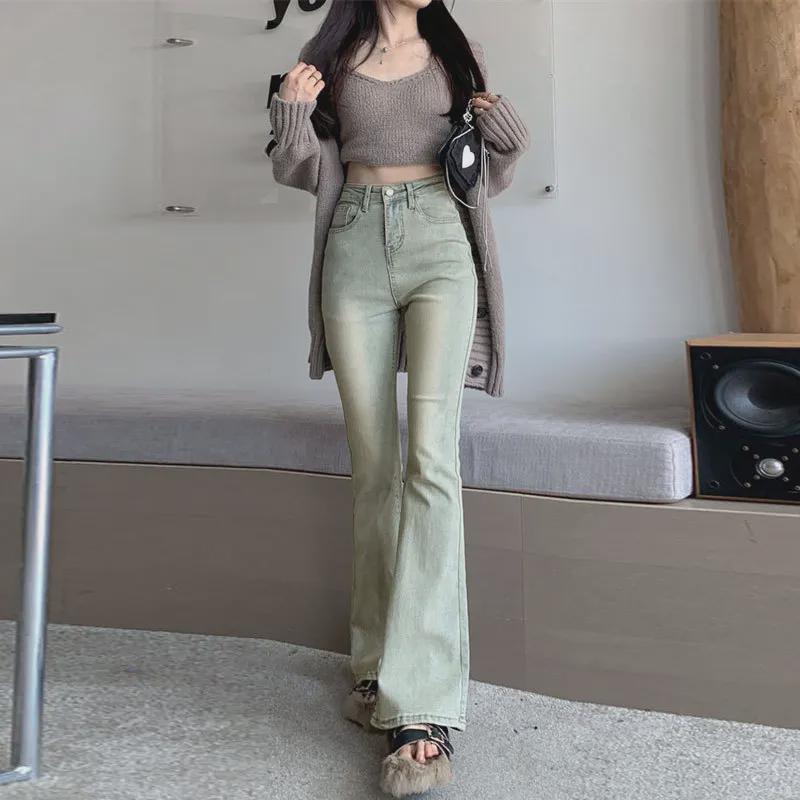 VantaGoods Dames licht gewassen high-waisted flared jeans - Nostalgische bell-bottoms voor lente en herfst Double Extra Large (2XL) zwarte grijze kleur