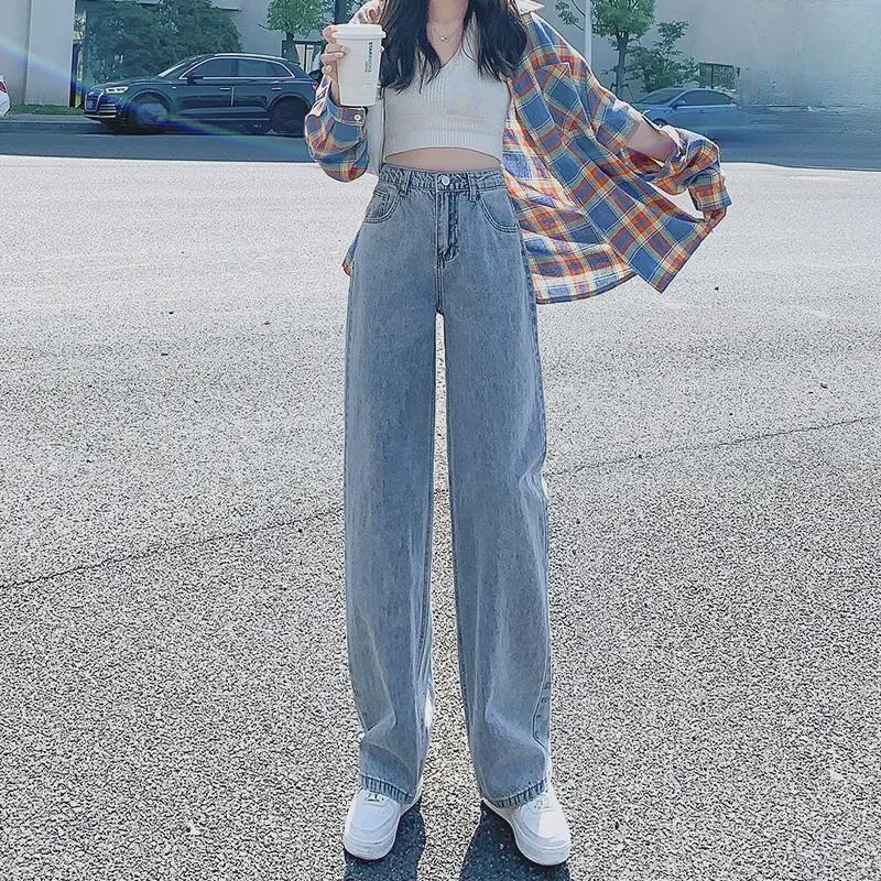 VantaGoods Dames Koreaanse stijl hoge taille zwarte wijde jeans voor lente/herfst S