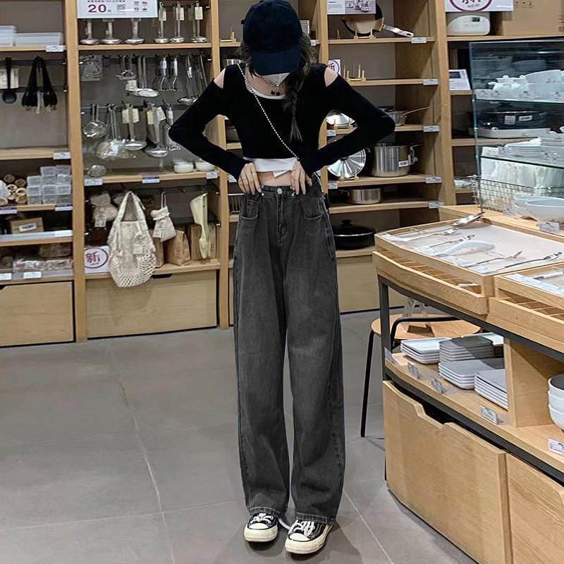 VantaGoods Dames wijde verstelbare taille jeans - lente nieuwe stijl, losse en slanke pasvorm XL zwart