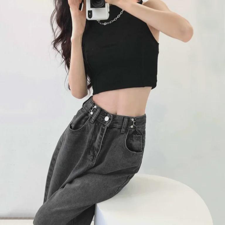 VantaGoods Verstelbare, wijde jeans met hoge taille in Koreaanse stijl voor dames S