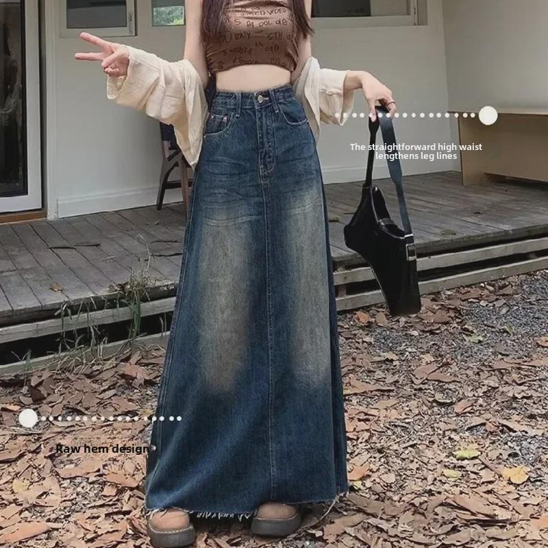 VantaGoods Dames distressed washed denim rok - slank, retro A-lijn voor lente en herfst Extra Large
