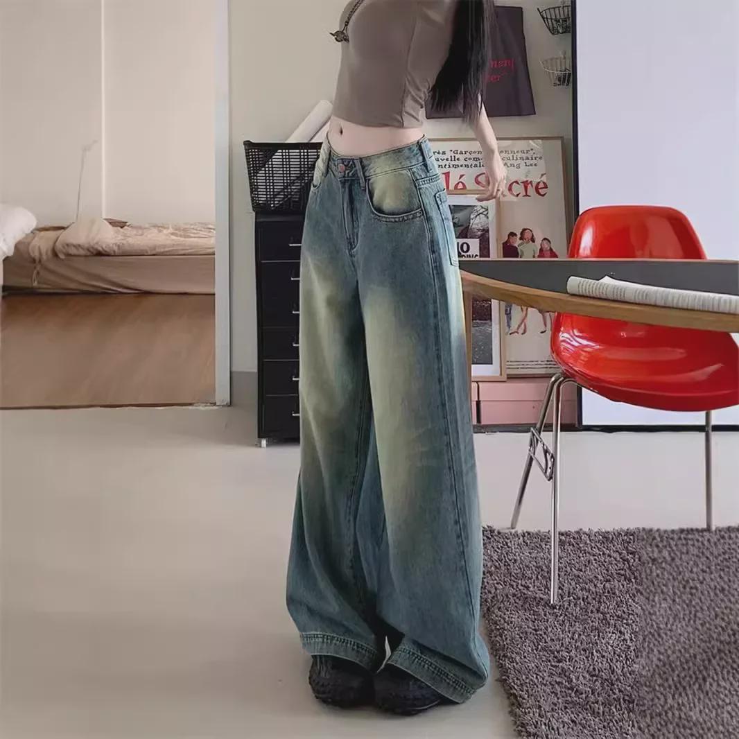 VantaGoods 2024 Retro Blue Washed Wide-Leg Jeans voor dames - Losse, casual rechte broeken voor lente en zomer L blauw