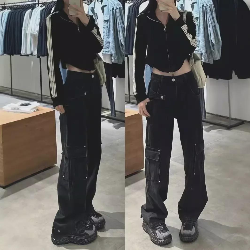 VantaGoods Dames American Streetwear Hiphop Wijde Denim Broek M zwart