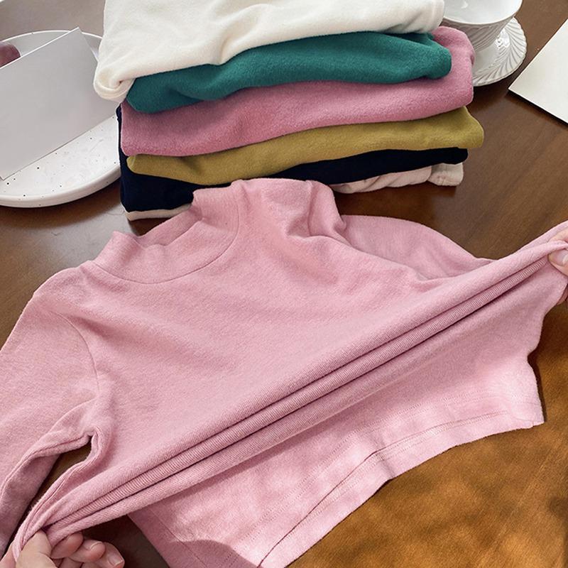 BOOSKU Mock Neck Kids Meisjes T-shirt Peuter Lange Mouwen Basic Shirt Effen Kleuren Dieptepunt Shirt Casual Kinderkleding 110