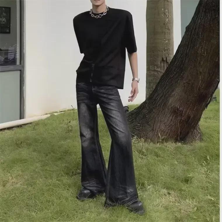 VantaGoods Retro zwarte wijde flared jeans voor jongens - casual en veelzijdig (2024) Large zwart