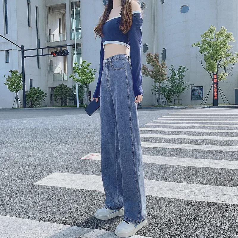 VantaGoods Hoge taille retro wijde pijpen jeans voor dames - kleine maat, veelzijdige lente/zomerkleding 2XL