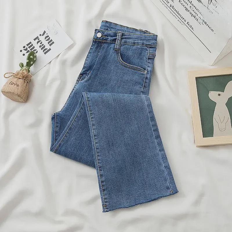 VantaGoods Hoog getailleerde fluwelen sigarettenbroek voor dames: Slanke, elastische en loszittende jeans met onafgewerkte randen voor de herfst en winter. 28