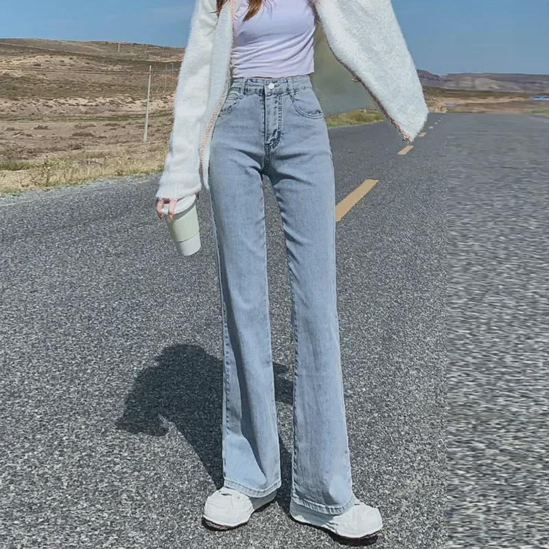 VantaGoods Lichtgekleurde flared jeans voor dames: Slim-fit, hoog getailleerde, elastische, tot op de grond reikende hoefijzerbroek 2XL zwart
