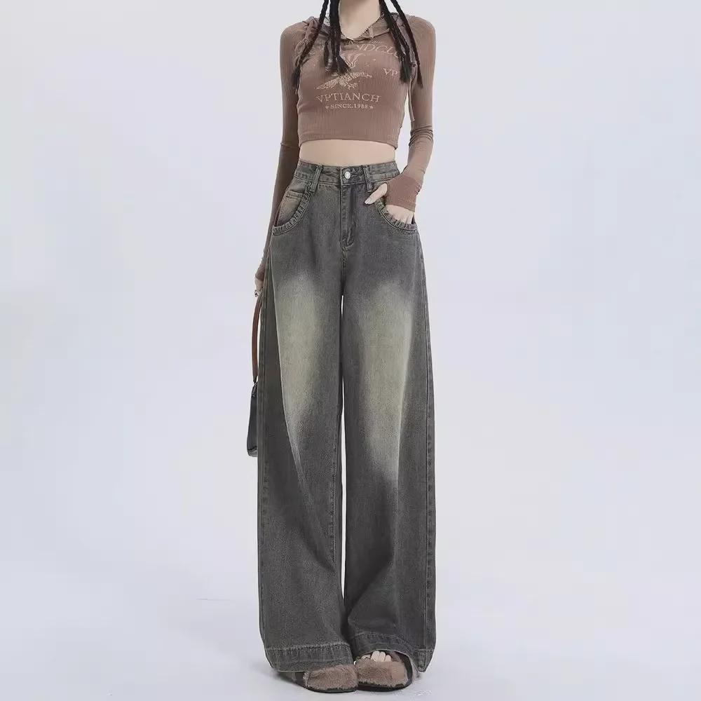 VantaGoods Retro jeans met hoge taille en wijde pijpen - Rechte pijpen voor dames in herfstwassing Small blauw