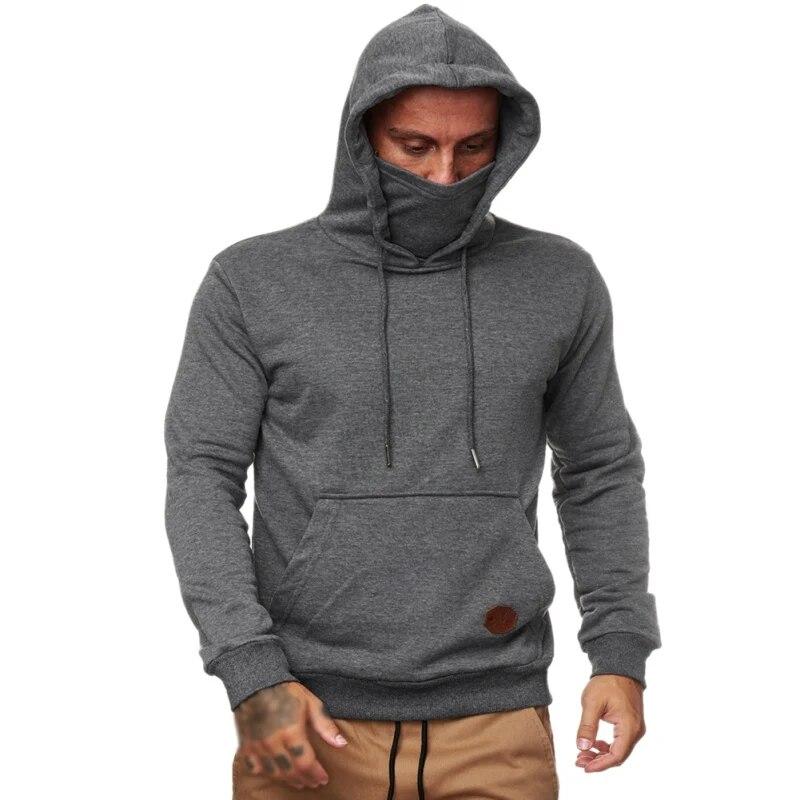 BOOSKU Herenhoodies met maskerjas, stiksels, truien, slim fit top, T-shirt met zak, sweatshirt met lange mouwen, actieve sportkleding L