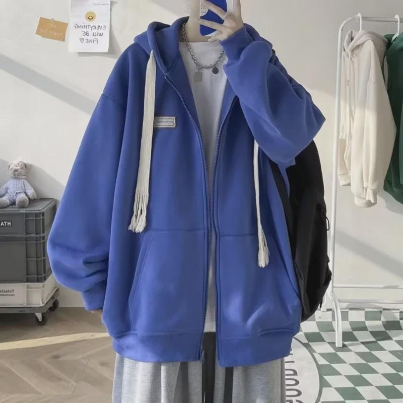 VantaGoods Trendy herenvest met capuchon en sweatshirt: Lente/herfst, losse pasvorm, ritsjack voor tieners en koppels. M zwart
