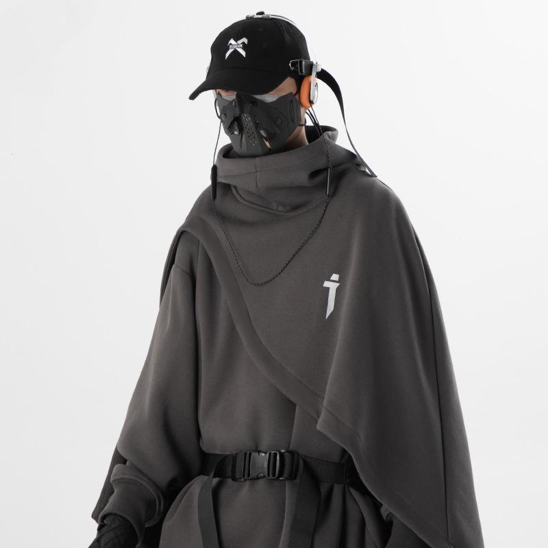 VantaGoods Unisex herfst/winter cape trui met hoge kraag en capuchon XL grijze kleur