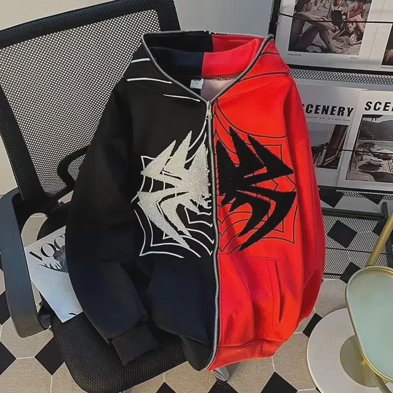 VantaGoods Unisex Spider-Man geborduurde sporthoodiejas - 300 g losse pasvorm, modieus ontwerp M zwart/rood