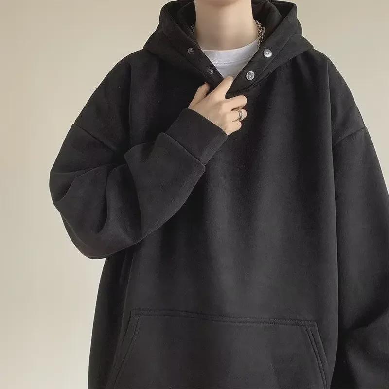 VantaGoods Hong Kong-stijl fleecetrui voor heren: Plus Size, Herfst/Winter Capuchon Jas, Losse Pasvorm voor Trendy Studenten 2XL donkergrijze kleur