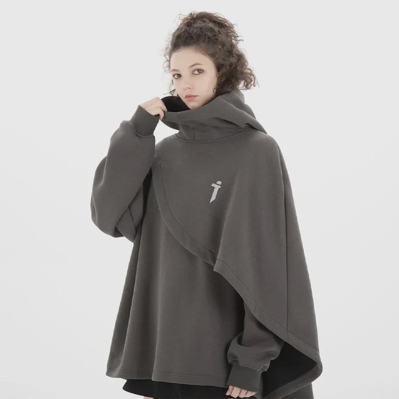 VantaGoods Heren geborduurde functionele sweatshirt cape - lente/herfst losse pasvorm M zwart