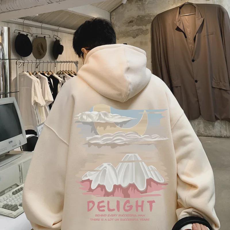 VantaGoods Apricot Heren Oversized Retro Print Hoodie - Trendy Lente/Herfst Losse Sweatshirt voor Koppels M