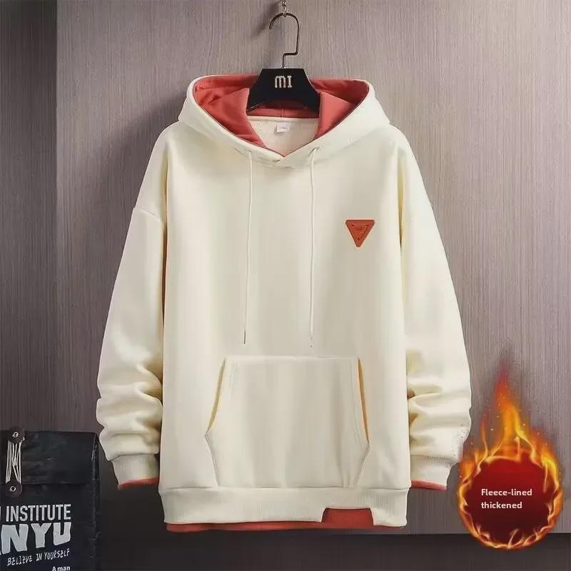 VantaGoods Heren abrikoos hoodie met capuchon: Verdikt, fluweel, brede zoom, splitontwerp - Trendy westernjas voor herfst en winter 2024. 2XL