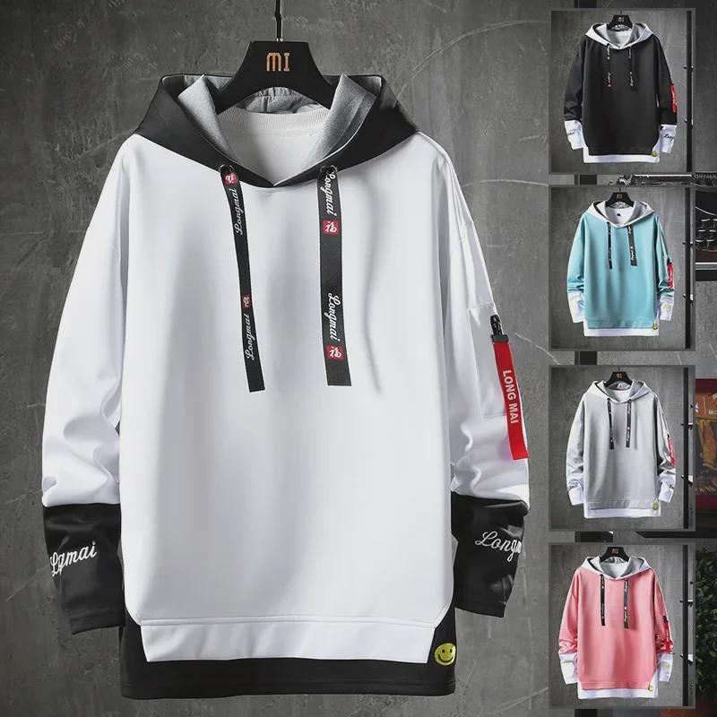 VantaGoods Heren Koreaanse stijl nep tweedelige capuchontrui - Trendy lente/herfstjas voor een jeugdige, knappe look XL