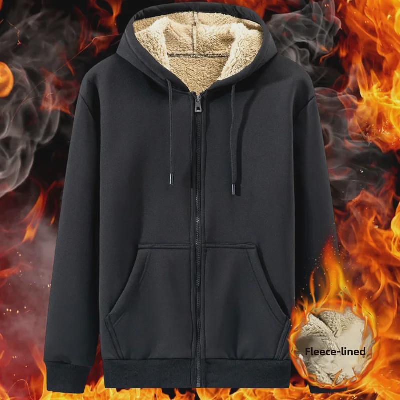 VantaGoods Heren Winter Lamsleren Capuchon Trui Cardigan - Warme, Veelzijdige, Verdikte Rits Jas zwart
