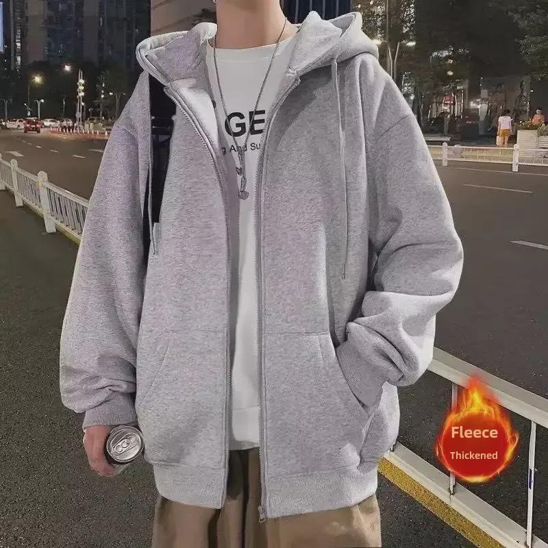 VantaGoods Heren Plus Fluwelen Dikke Rits Hoodie - Lente & Herfst Losse Hong Kong Stijl Cardigan Jack 5XL