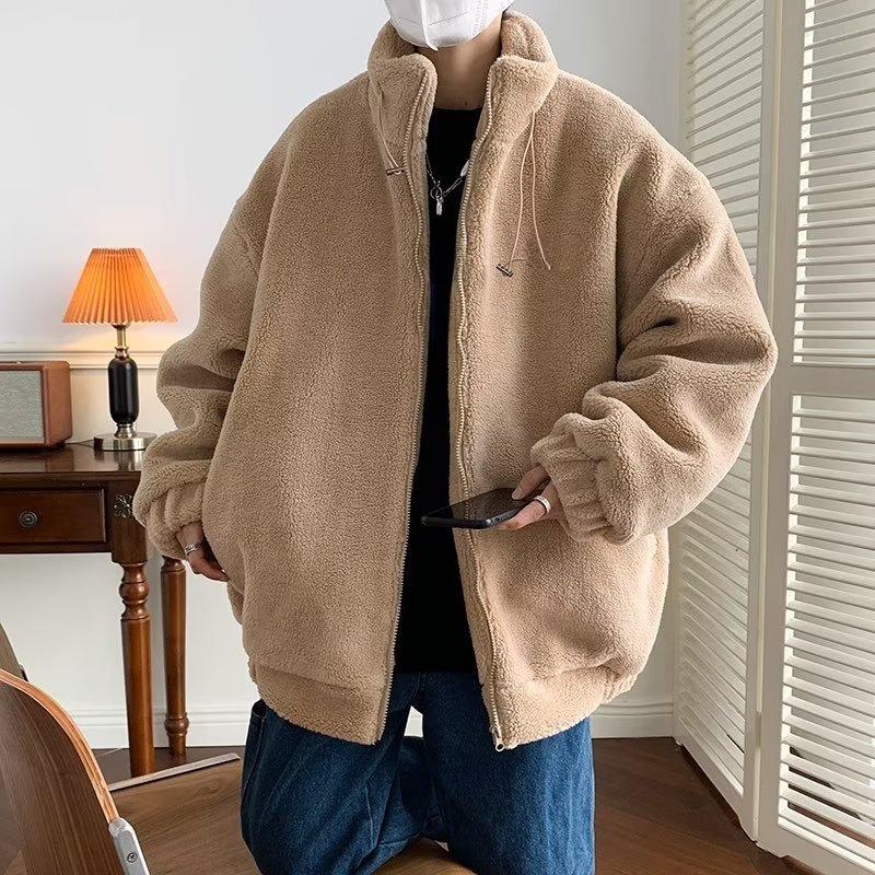 VantaGoods Heren Koreaanse stijl losse Polar Fleece jas - Verdikte Casual Herfst/Winter Trend Large kaki