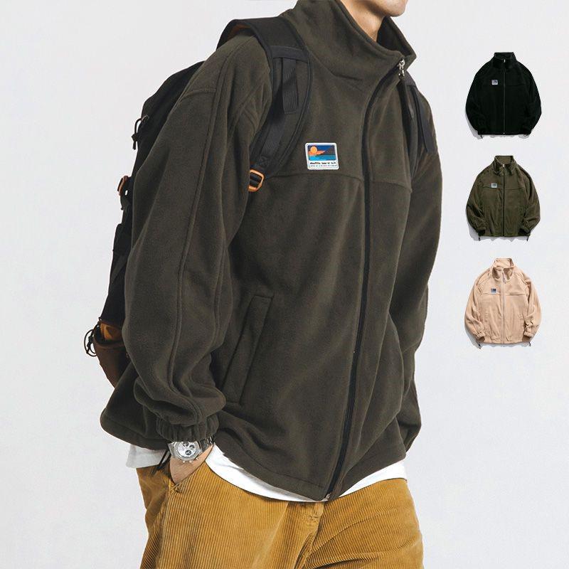 VantaGoods Heren herfst- en winterjas van Japanse lamswol met opstaande kraag, fleece M groen