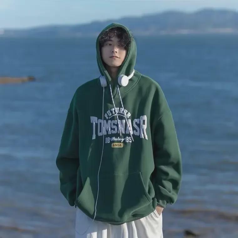 VantaGoods Donkergroene Letter Print Heren Hoodie - Trendy High Street Lente/Herfst Studentenjack 5XL marineblauwe kleur