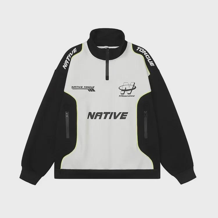 VantaGoods Unisex Retro Half-Zip Colorblock Racing Sweatshirt - Lente/Herfst Mode Motorjack 3XL zwart
