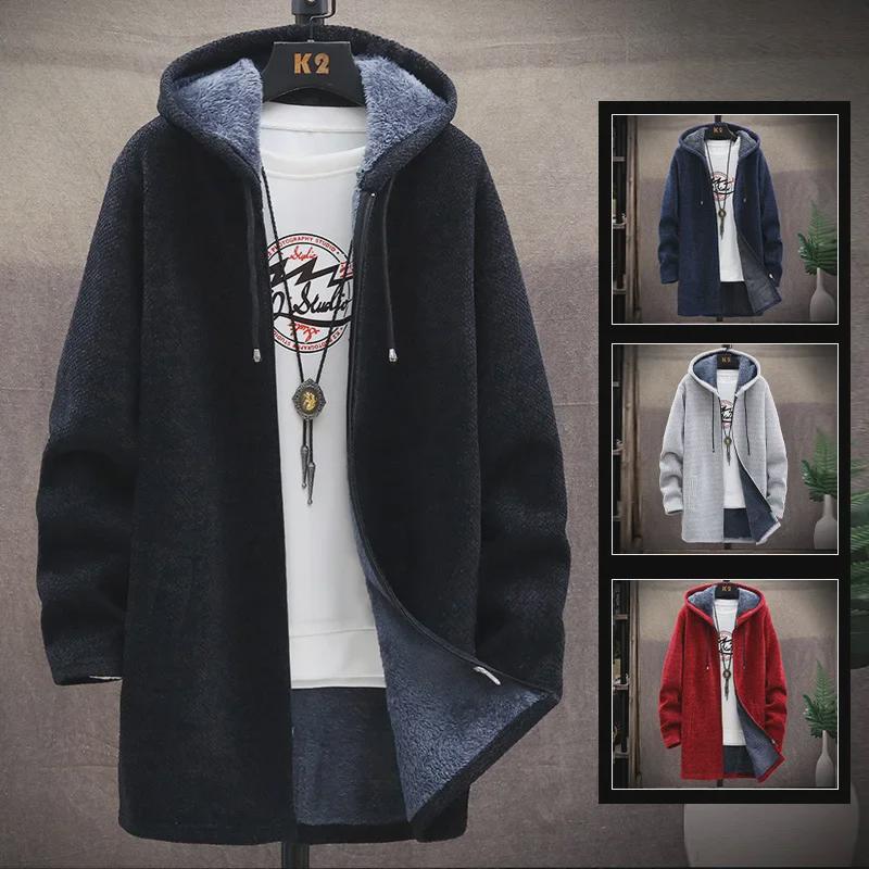 VantaGoods Koreaanse gebreide cardigan met capuchon voor heren - Trendy herfst/wintertrui XL lichtgrijze kleur