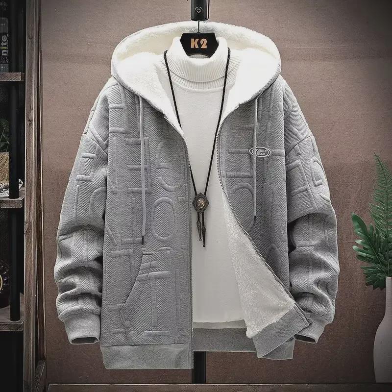 VantaGoods Heren Lamswollen Cardigan: Retro Hong Kong-stijl, herfst/winter, Koreaanse losse pasvorm, chique verdikte trui. M zwart