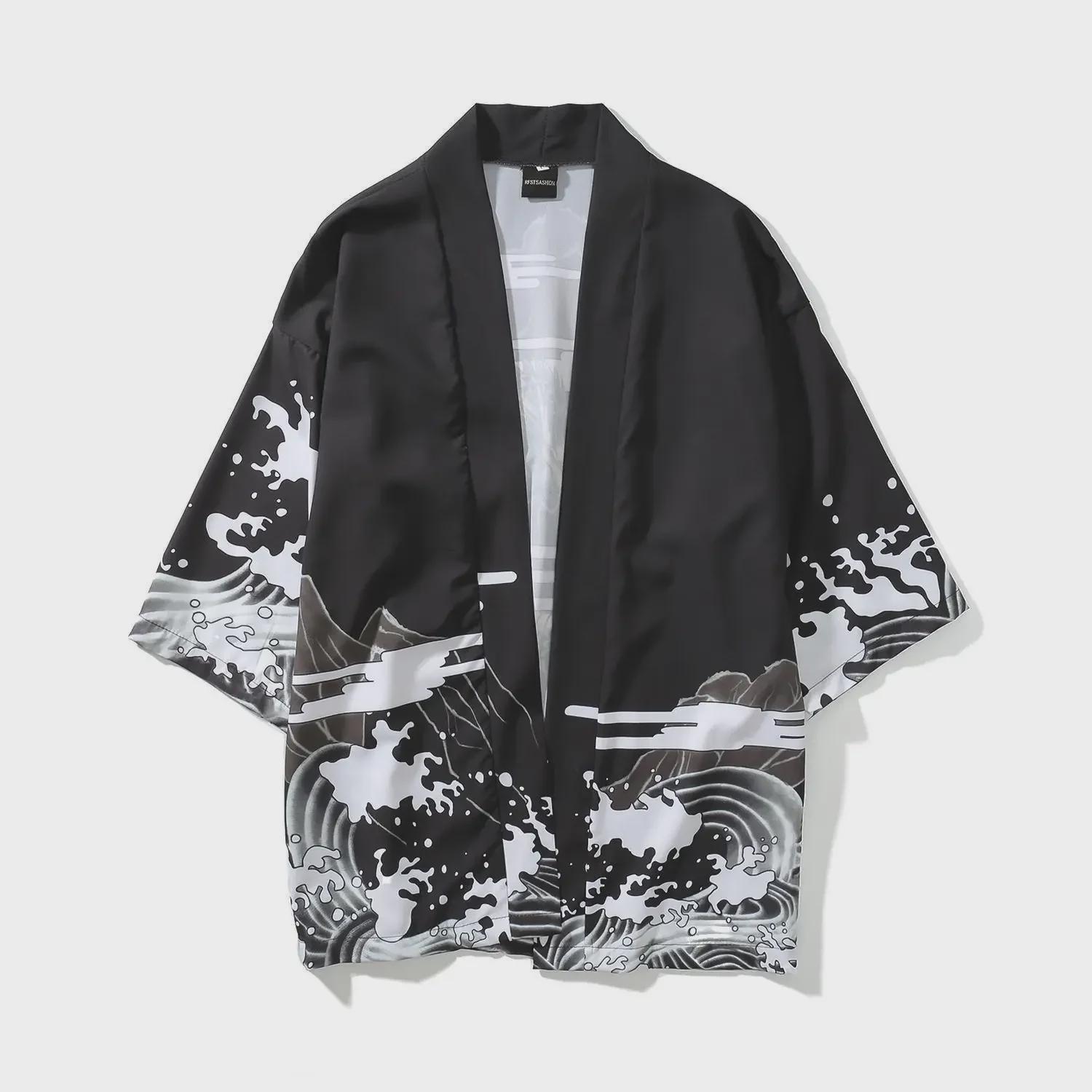 VantaGoods Unisex retro ukiyoe kimono vest: Japans-Chinese fusion, losse pasvorm, 3/4 mouwen M
