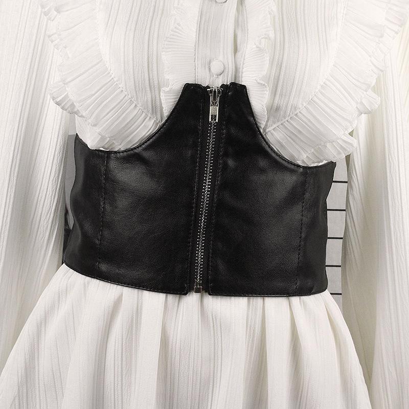 BC Clothing Zwarte korset brede riem Pu lederen afslankende lichaamsriemen voor dames elastische hoge taille tailleband One Size zwart