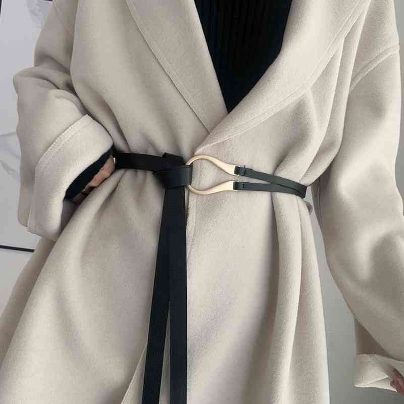 BC Clothing Gouden U-vorm gespriem Dames Pu lederen riem Zwarte knoop Lange Wiastband voor vrouwelijke jasaccessoires zwart