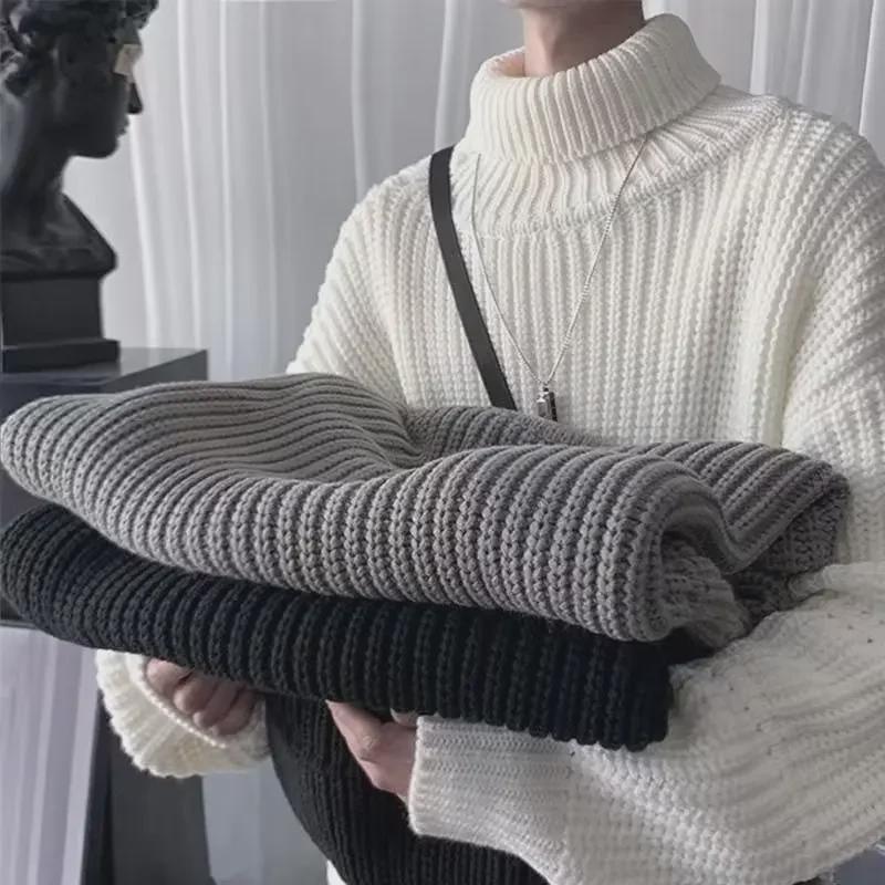 VantaGoods Dikke warme gebreide coltrui voor heren - herfst/winter trendy luie stijl M grijze kleur