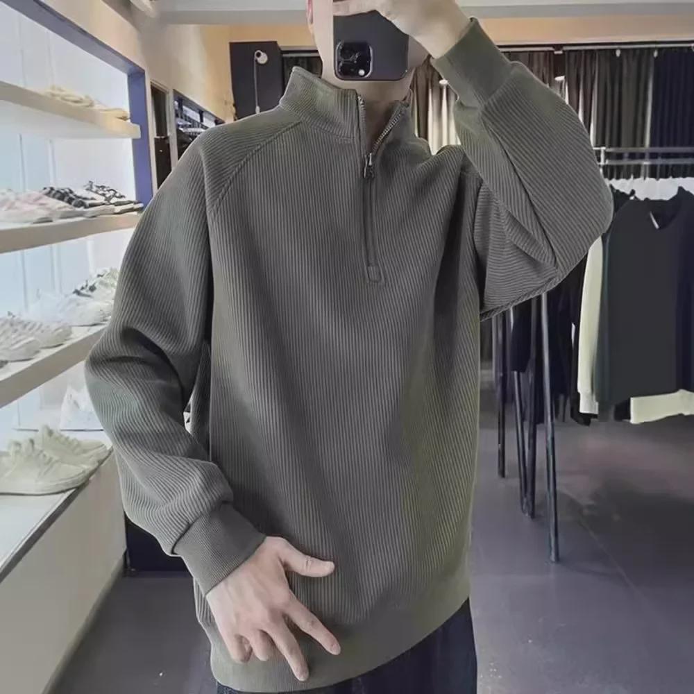 VantaGoods Senior Heren Half-Zip Turtleneck Trui 2024: Lente & herfst losse top met opstaande kraag 3XL groen
