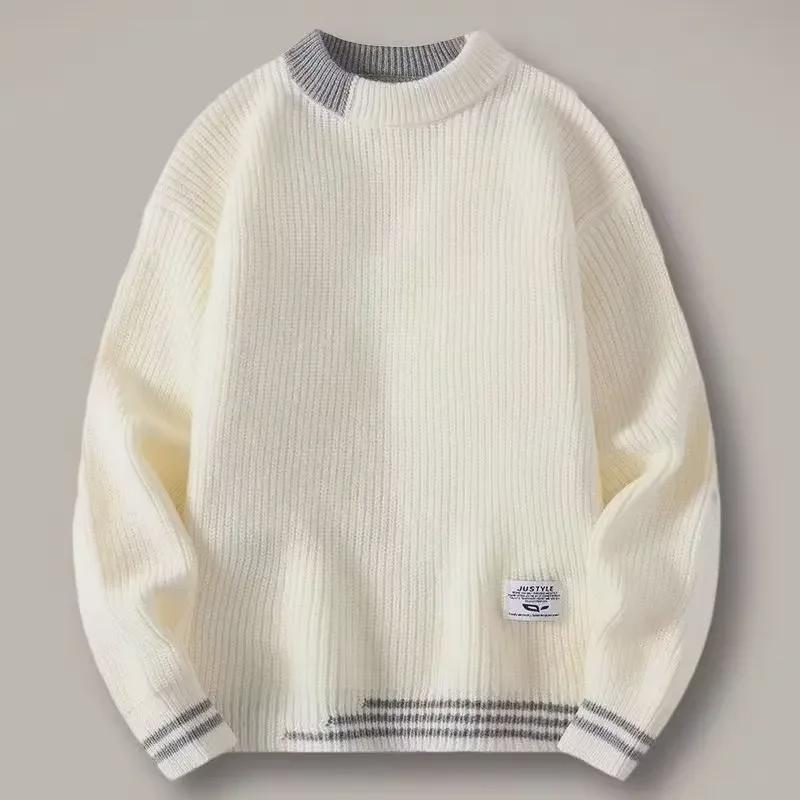VantaGoods Trendy dikke gebreide trui voor heren - losse pasvorm, ronde hals, warme herfst- en wintertop XXL