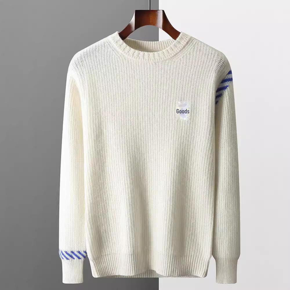 VantaGoods Herentrui met ronde hals van 100% wol - verdikt, modieus, casual en losvallend model voor tieners, effen gebreid ontwerp. M