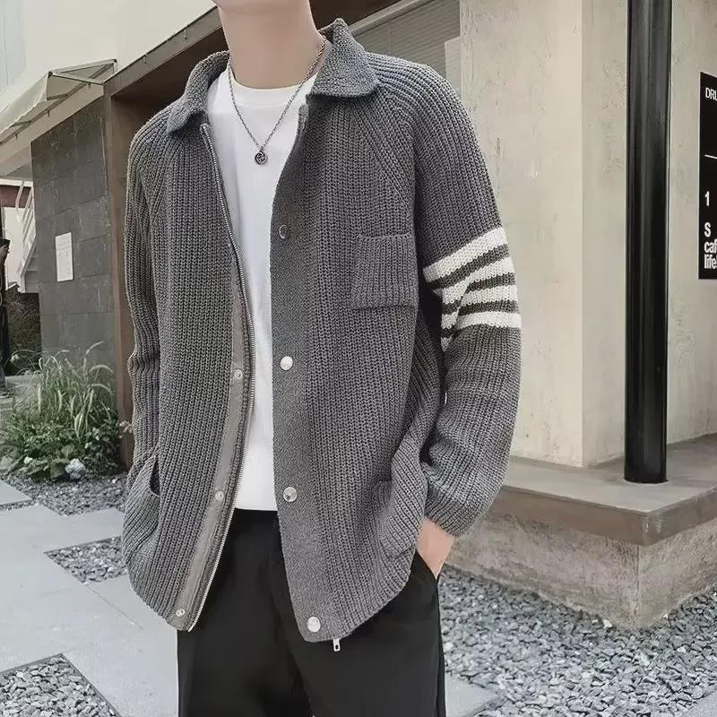 VantaGoods Unisex Japans Contrast Gebreid Vest: Losse, warme jas met rits en revers XXL zwart