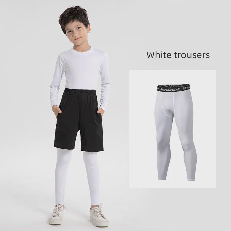 VantaGoods Hoog-elastische, snel drogende sportlegging voor kinderen voor hardlopen, basketbal en fitness Size 30 (Height 150-165cm) wit