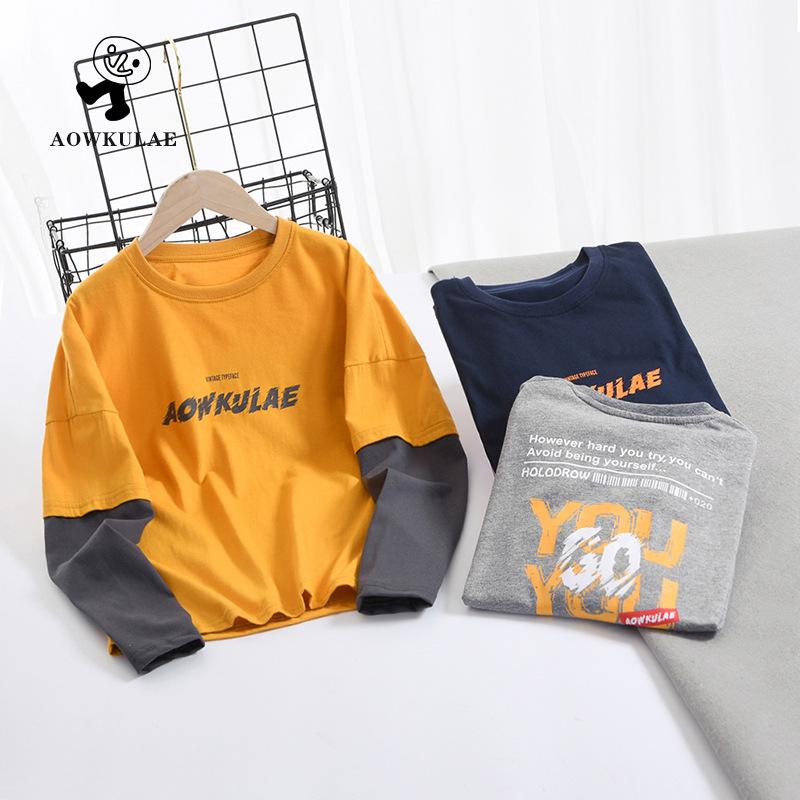 VantaGoods Lente Koreaanse stijl T-shirts met lange mouwen voor jongens - Kinderen Splicing Bottom Shirts 120 grijze kleur