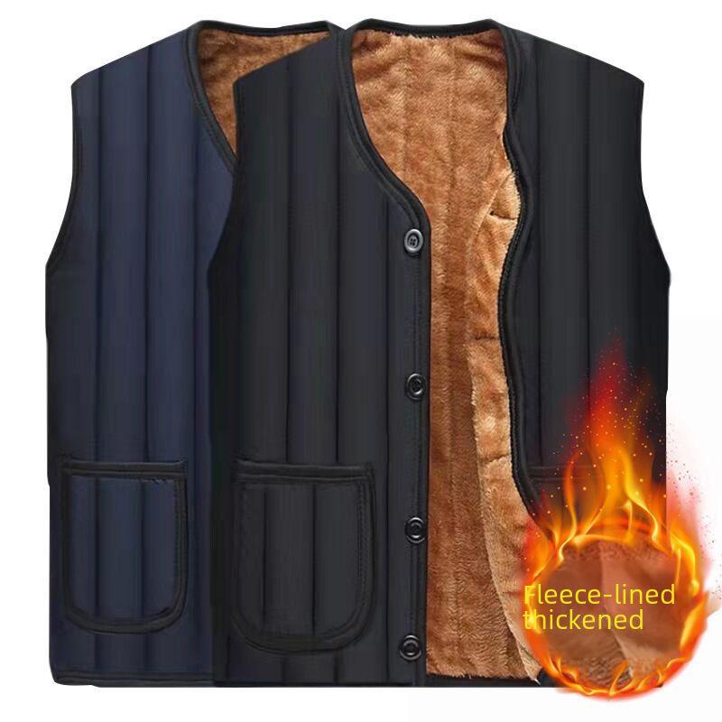 VantaGoods Heren Groot Wolgevoerd Pak met Fluwelen Vest, Middelbare Leeftijd & Ouderen Verdikt Katoenen Vest XL (For 80-115 kg)