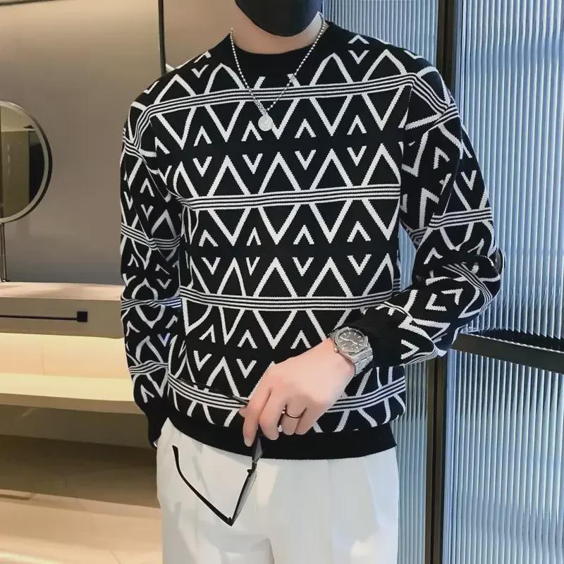 VantaGoods Heren Casual Loose Fit Koreaanse Stijl Gebreide Trui - Warm Herfst/Winter Mid-Neck Design M zwart