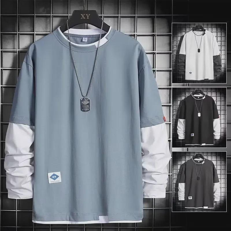VantaGoods Heren 2022 Herfstmode Lange Mouw Nep Tweedelige Losse Trend T-shirt XXXL