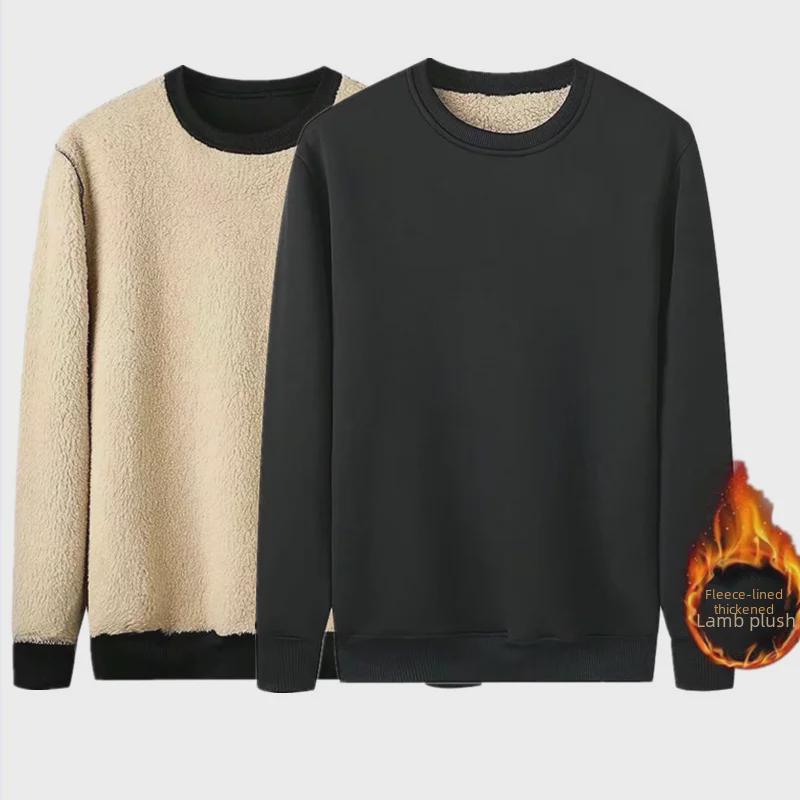 VantaGoods Heren verdikte lamsvelfluwelen ronde hals sweatshirt - warme herfst/winter ondergoed M grijze kleur