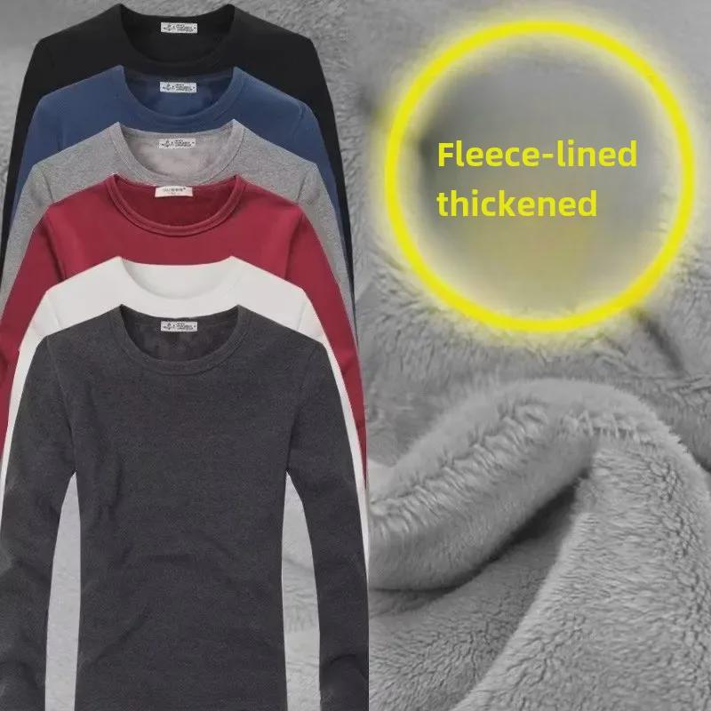 VantaGoods Comfortabel T-shirt met lange mouwen voor heren, losse pasvorm, dik en warm, ronde hals, perfect voor herfst en winter M marineblauwe kleur