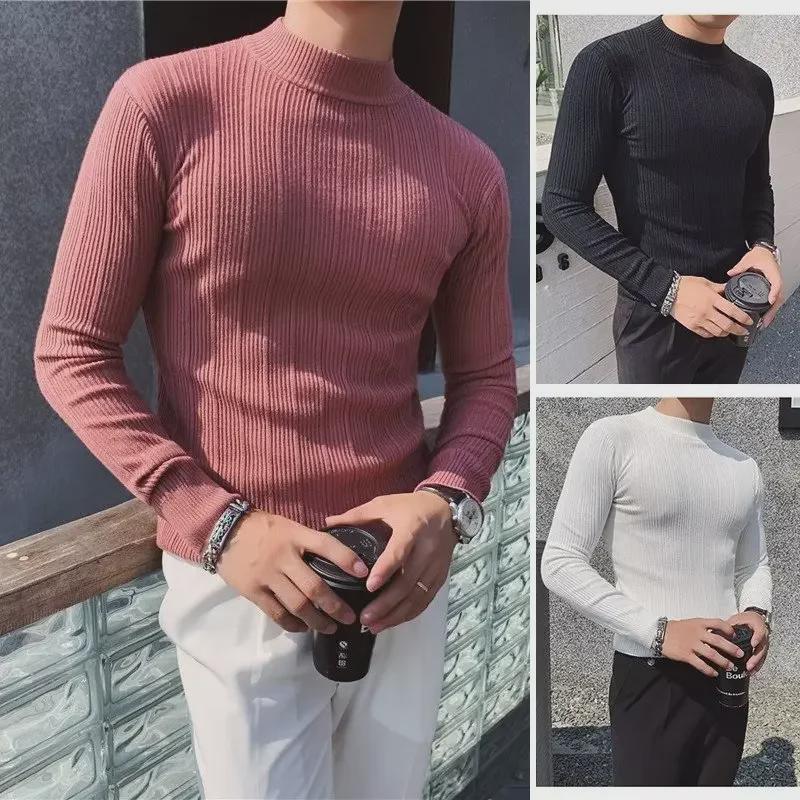 VantaGoods Heren Slim Fit Half Turtleneck Gebreide Trui - Lange Mouwen, Ideaal voor Lente en Herfst M roze